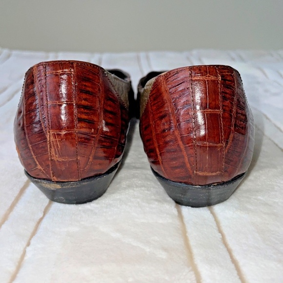 Vintage Italy Flats 7 Susan Bennis Warren Edwards Army Green and Brown Crocodile - Picture 3 of 6